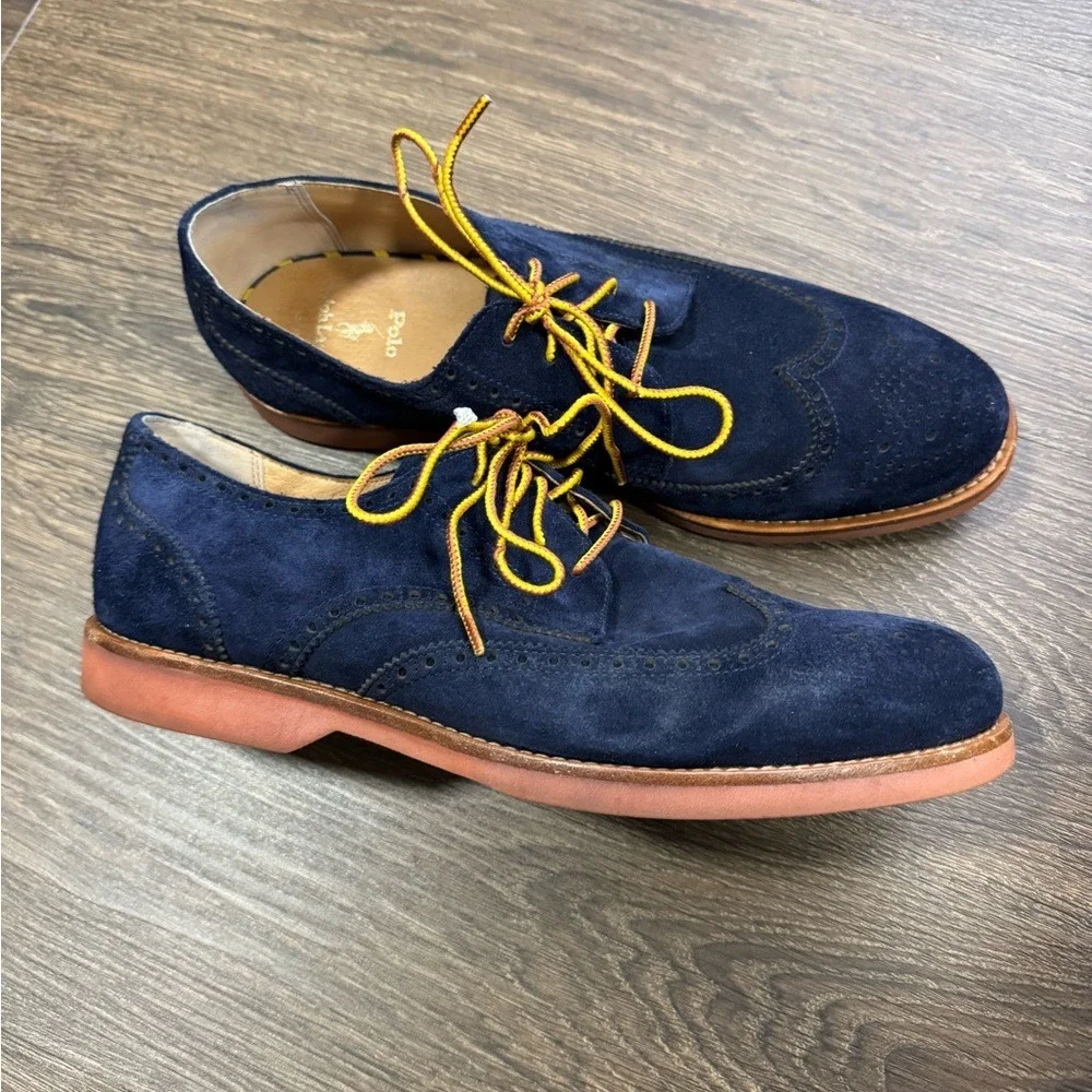 Polo Ralph Lauren Rhett Wingtip Oxfords Blue Suede Sz 11D Preppy Old Money